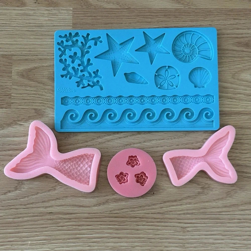 Lot of 4 Silicone Molds Wax Melt Candle Soap Baking Sea Shell Ocean Mermaid